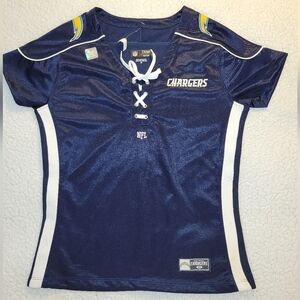 Women's NFL San Diego Chargers Lace-Up Form-Fitting Jersey Top Blue & Gold Med